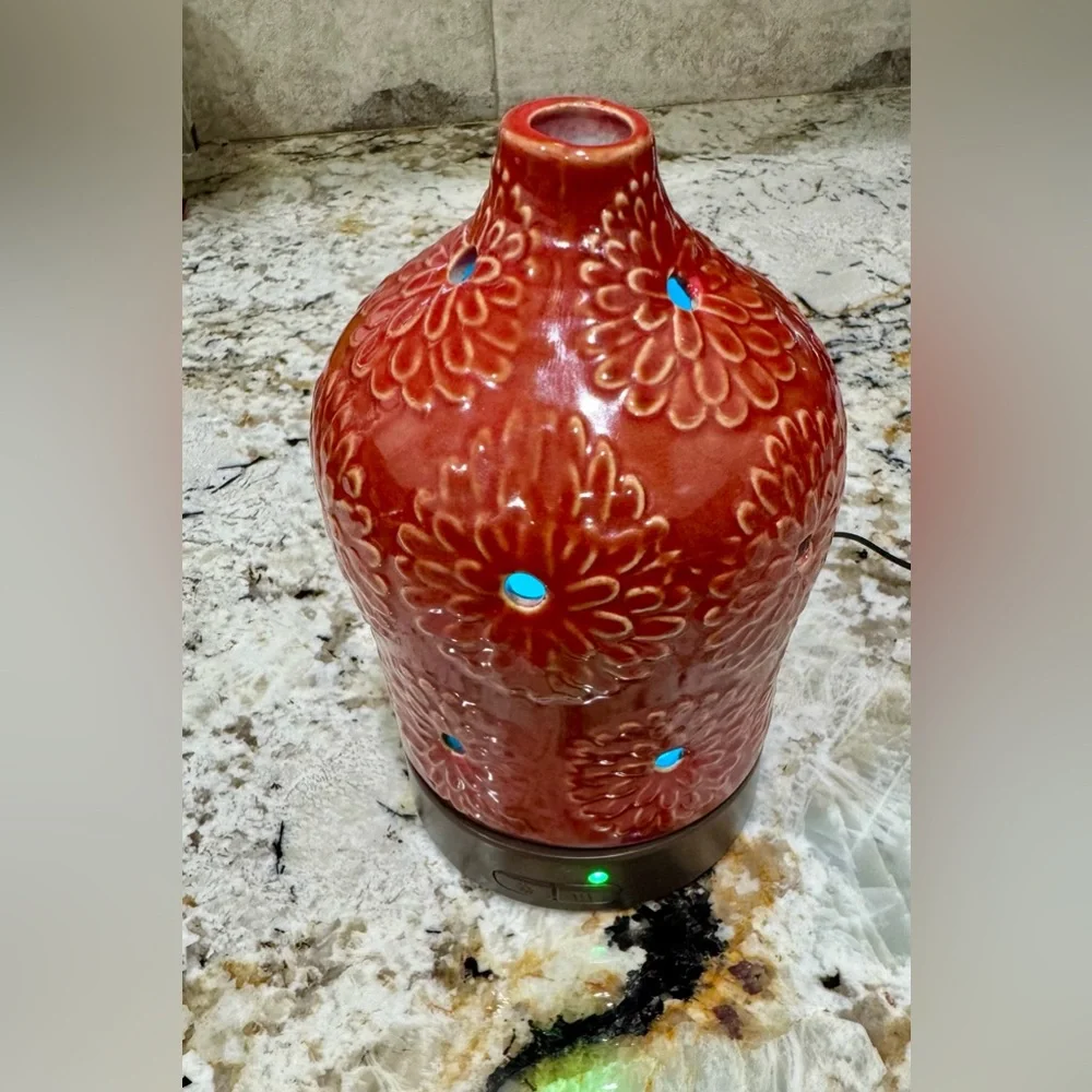 Rust Ceramic Floral Lantern Essential Oil Ultra Sonic Aromatherapy Diffuser